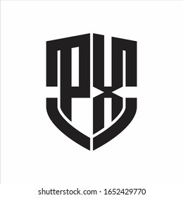 PX-Logo-Monogramm mit Emblem-Schild-Design einzeln auf weißem Hintergrund