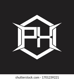 Monograma del logotipo PX con hexágono y plantilla de diseño de cuatro ejes