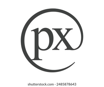 Logotipo de PX de dos letras con forma de círculo estilo de signo de correo electrónico. Logotipo redondo P y X de la compañía de negocios para la identidad de marca.