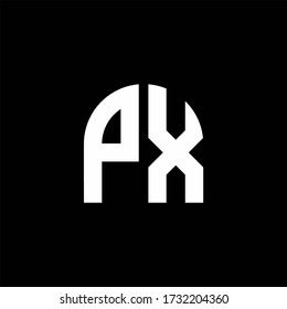 Logo de monograma PX con plantilla de diseño de forma curva aislada en fondo negro