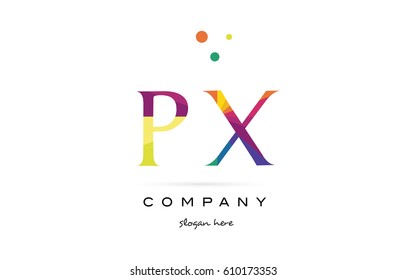 px p x  creative rainbow colors colored alphabet company letter logo design vector icon template