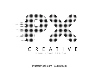 PX P X Letter Logo Design with Black Dots and Bubble Trails.