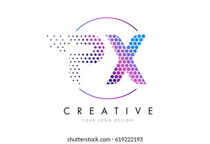 PX P X Pink Magenta Dotted Bubble Letter Logo Design. Dots Lettering Vector Illustration