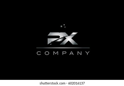 px p x  silver grey metal metallic alphabet technology company letter logo design vector icon template black background