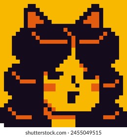 Pxel art personaje femenino 8-bit chica con orejas de gato, NFT, 80-s, avatar, cara de mujer, Vector de dibujos animados, usuario de juegos, personas de perfil de Web, personas, retrato de red social, estilo minimalista. 