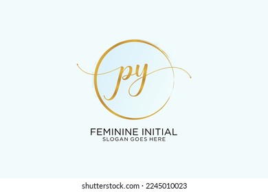 PY handwriting logo with circle template vector signature, wedding, fashion, floral and botanical with creative template.