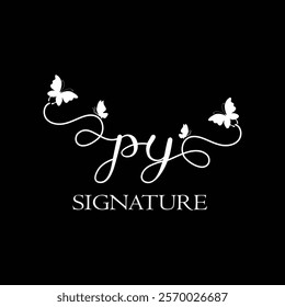 PY Handwritten initial letter, PY simple signature vector logo with butterfly shape variation, beauty, photography letter logo design. P Y