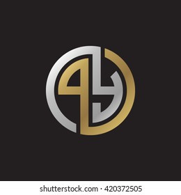 PY initial letters looping linked circle elegant logo golden silver black background
