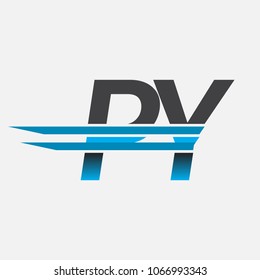 PY initial logo company name colored black and blue, Simple and Modern Logo Design.