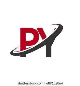 PY initial logo company name colored red and black swoosh design, isolated on white background. vector logo for business and company identity.