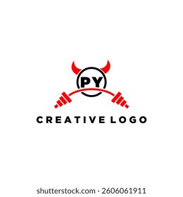 PY initial monogram for fitnes or gym logo with devil style design