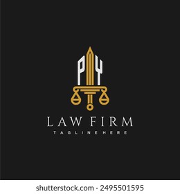 PY initial monogram for lawfirm logo with sword and scale