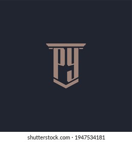PY initial monogram logo with pillar style design
