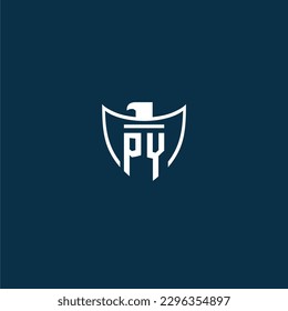 PY initial monogram logo for shield with eagle image vector design