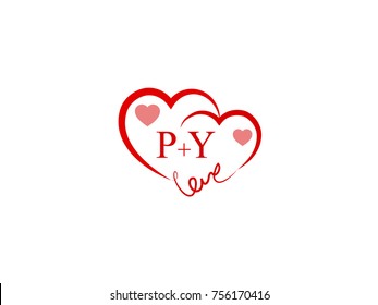 PY Initial wedding invitation, love logo template vector