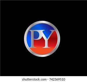 PY Letter logo Design in a circle. Blue Red and silver colored
