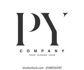 PY logo design. Initial letter p and y serif font style. Creative classic company name typography. Trendy logotype or identity. Vector illustration.