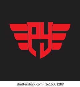 PY Logo monogram with emblem and wings element design template on red colors