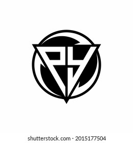 PY logo with triangle shape and circle rounded design template isolated on white background