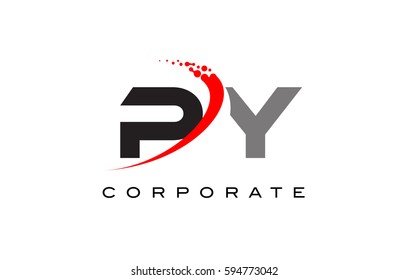 PY Modern Letter Logo Design with Red Swoosh and Dots