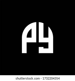 Logo de monograma PY con plantilla de diseño de forma curva aislada en fondo negro