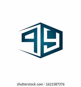 PY monogram logo with hexagon shape and negative space style ribbon design template