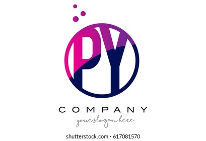 PY P Y Circle Letter Logo Design with Purple Magenta Dots Bubbles Vector Illustration
