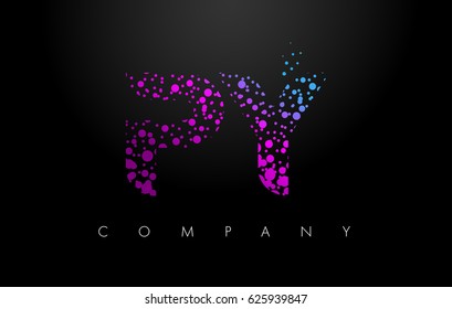PY P Y Letter Logo with Purple Blue Particles and Bubble Dots Design Vector.