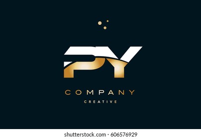 py p y  white yellow gold golden metal metallic luxury alphabet company letter logo design vector icon template