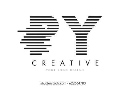 PY P Y Zebra Letter Logo Design with Black and White Stripes Vector