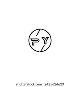 PY simple outline concept logo and circle of initial design black and white background