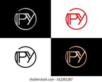 Py text red gold black silver modern creative alphabet  letter logo design vector icon