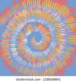 Pychedelic Pastel Tie Dye rainbow colors lines on a blue Background. Simple abstract swirl vector prints ideal for layout, cover. Groovy retro backdrop