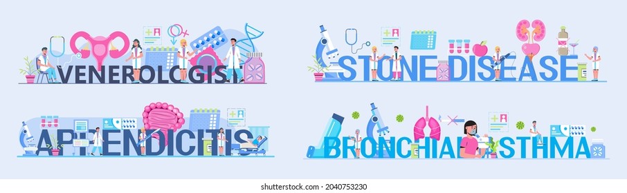 Pyelonephritis and kidney stones diseases. Urarthritis, cystitis 
 and ureteroscopy concept vector. Venereologist, therapist are shown