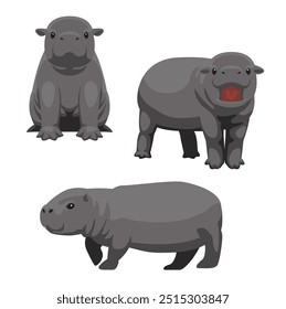 Pygmy Hippo Cute Cartoon Vector Character