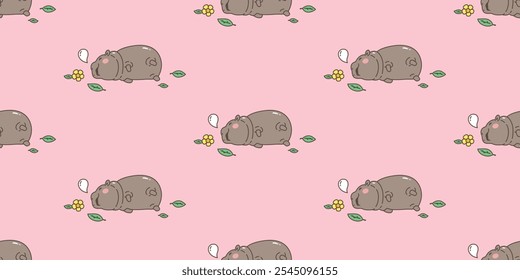 Baby Hippo sem costura padrão pigmeu hipopótamo desenho animado dormindo