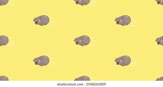 Baby Hippo sem costura padrão pigmeu hipopótamo desenho animado amarelo