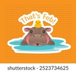 Pygmy Hippopotamus in Thailand, cute and famous hippo name Moo Deng illustrate with her action and expression, flat vector illustration and design with bright color vibes.