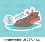 Pygmy Hippopotamus in Thailand, cute and famous hippo name Moo Deng illustrate with her action and expression, flat vector illustration and design with bright color vibes.