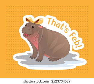 Pygmy Hippopotamus in Thailand, cute and famous hippo name Moo Deng illustrate with her action and expression, flat vector illustration and design with bright color vibes.