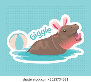 Pygmäen-Hippopotamus in Thailand, niedliche und berühmte Hippo-Namen Moo Deng mit ihrer Handlung und Ausdruck, flache Vektorgrafik und Design mit hellen Farbstimmungen illustrieren.