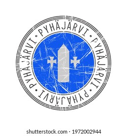 Pyhajarvi city, Finland. Grunge postal rubber stamp over white background