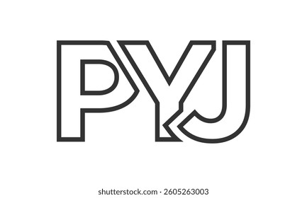 PYJ logo design template with strong and modern bold text. Initial based vector logotype featuring simple and minimal typography. Trendy company identity ideal for businesses brand presence.