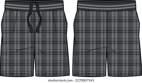 Pyjama knitted Shorts design flat sketch vector illustration, Sleepwear shorts concept with front and back view, printed bermuda walking shorts design, Mens Pajama Short