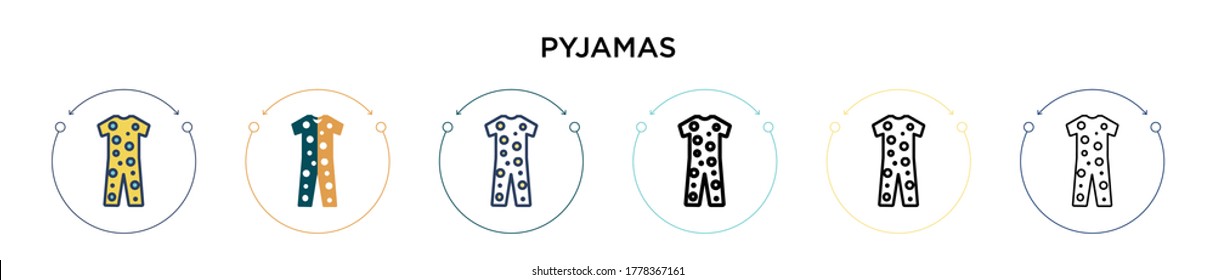 Pyjamas icon in filled, thin line, outline and stroke style. Vector illustration of two colored and black pyjamas vector icons designs can be used for mobile, ui, web