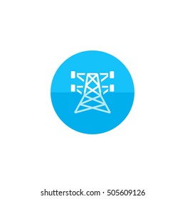 Pylon icon in flat color circle style. Electricity high voltage distribution energy