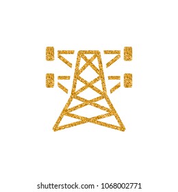 Pylon icon in gold glitter texture. Sparkle luxury style vector illustration.