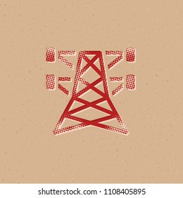 Pylon icon in halftone style. Grunge background vector illustration.