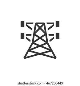 Pylon icon in single grey color. Electricity high voltage distribution energy