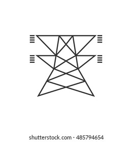 Pylon icon in thin outline style. Electricity high voltage distribution energy